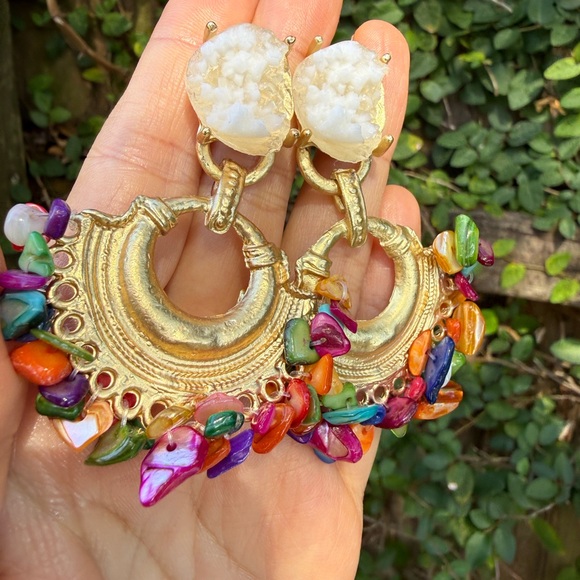 Anthropologie Jewelry - Colorful Gemstone Hoop Earrings